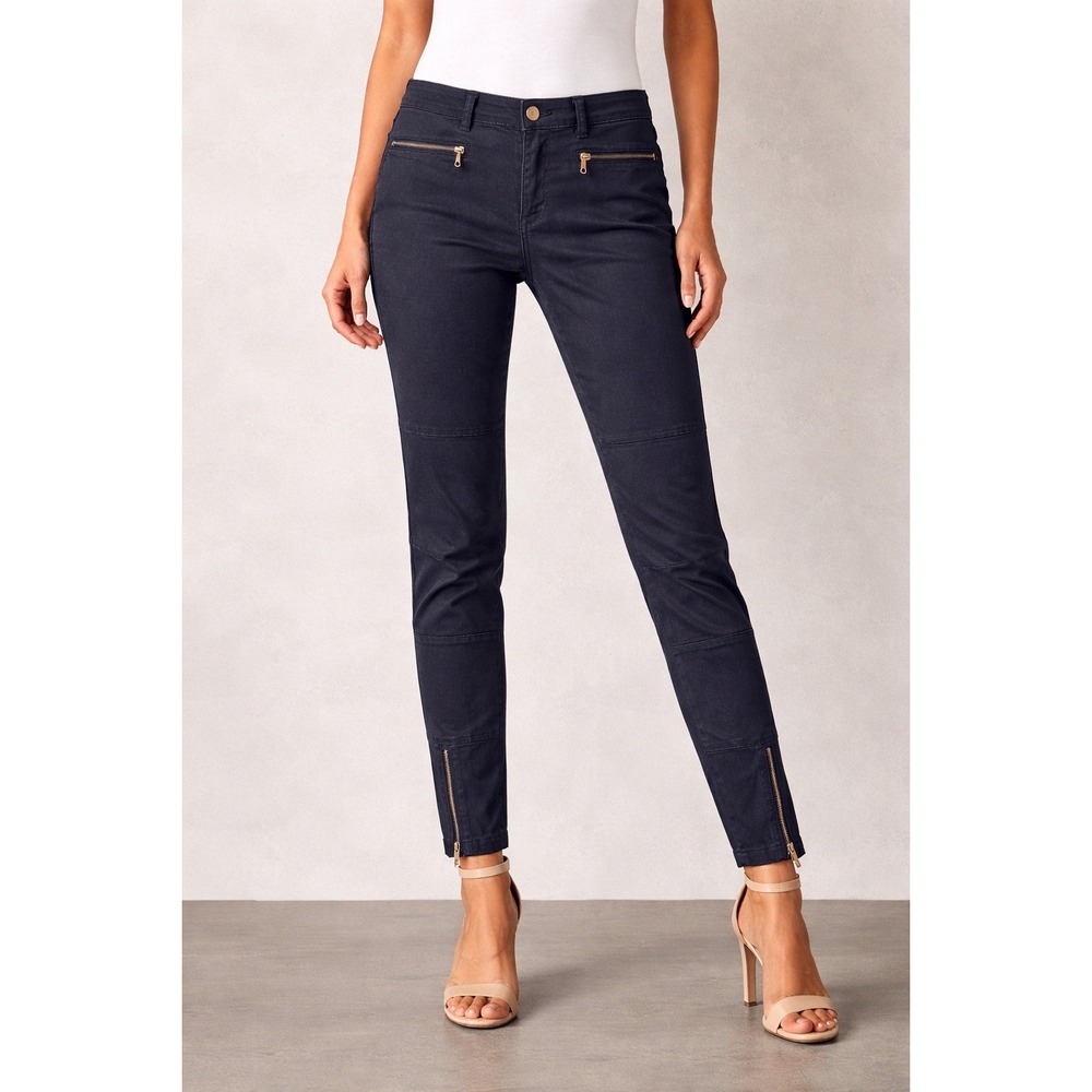 Michael Kors Black Moto Skinny‎ Pants Gold Zip Ankle Size 6 Utility Trousers